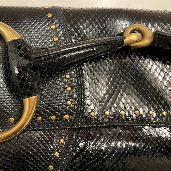 Auth Gucci Tom Ford large studded horsebit clutch chain strap REAL black python - Picture 6 of 14